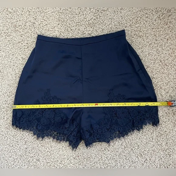 Satin Silk Lace Trim Shorts High Waisted Midnight Blue Size Small NWOT - Picture 7 of 7